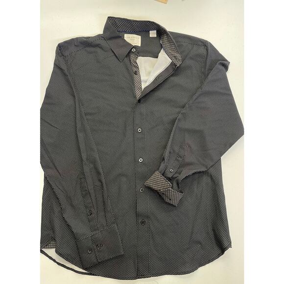 Men’s Medium Construct Shirt, black with white Polka Dots - Picture 2 of 8